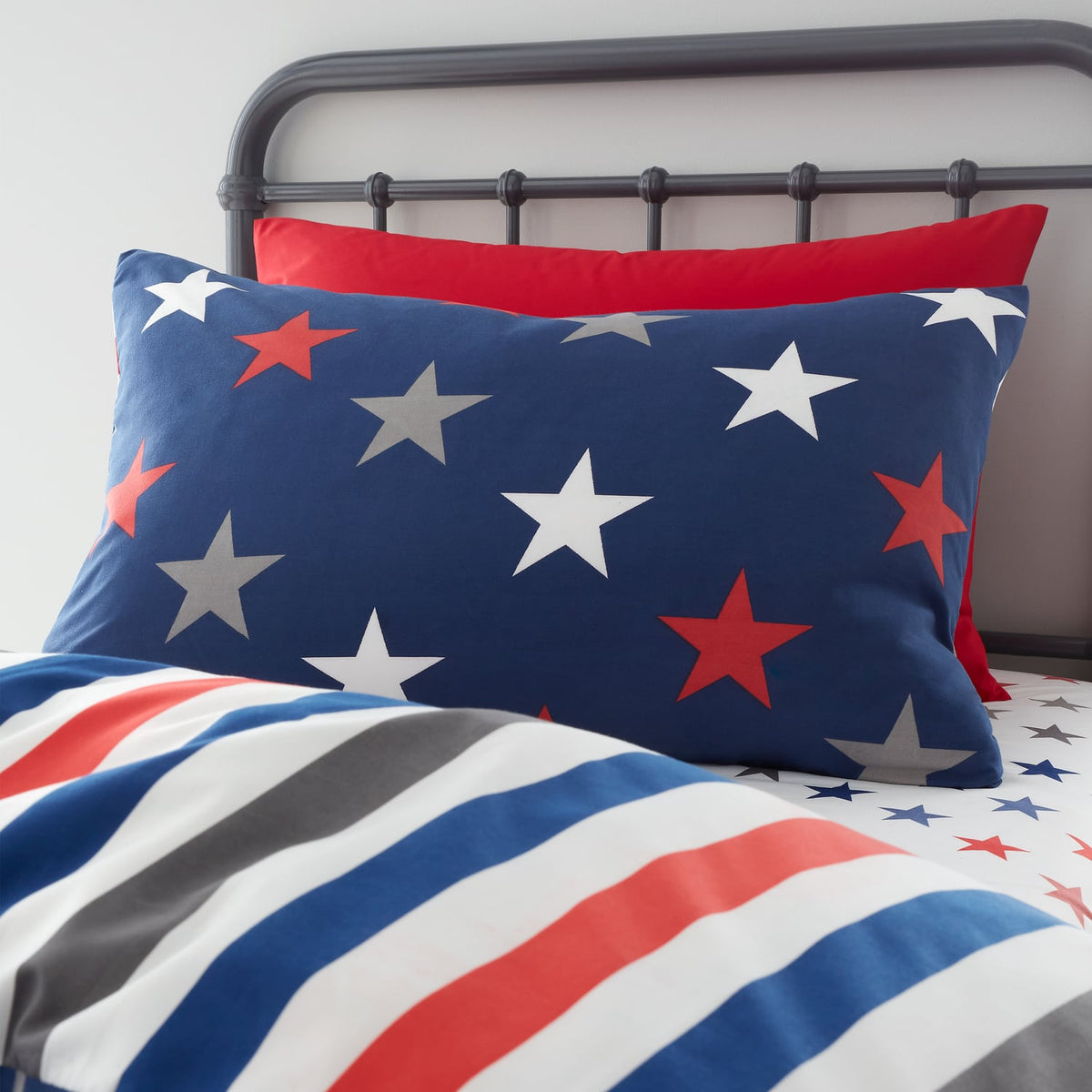 Catherine Lansfield Stripes & Stars Twin Pack Kids Duvet Cover Set - Stripes And Stars Duvet Set 2 Pack