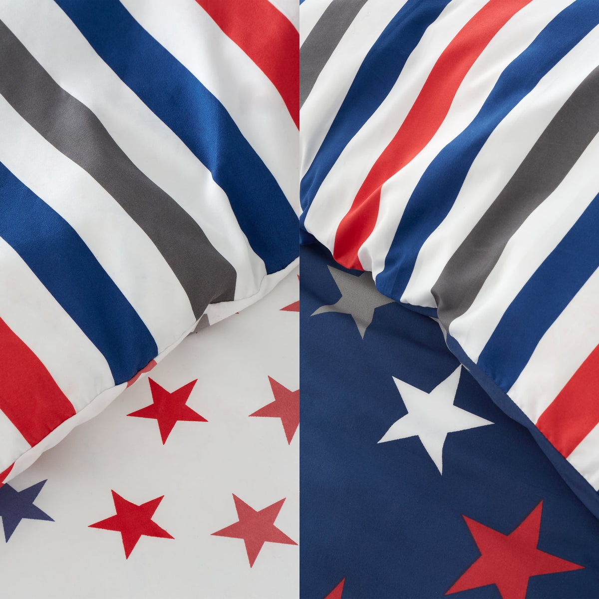 Catherine Lansfield Stripes & Stars Twin Pack Kids Duvet Cover Set - Stripes And Stars Duvet Set 2 Pack