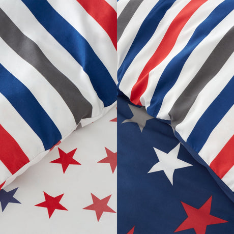 Catherine Lansfield Stripes & Stars Twin Pack Kids Duvet Cover Set - Stripes And Stars Duvet Set 2 Pack