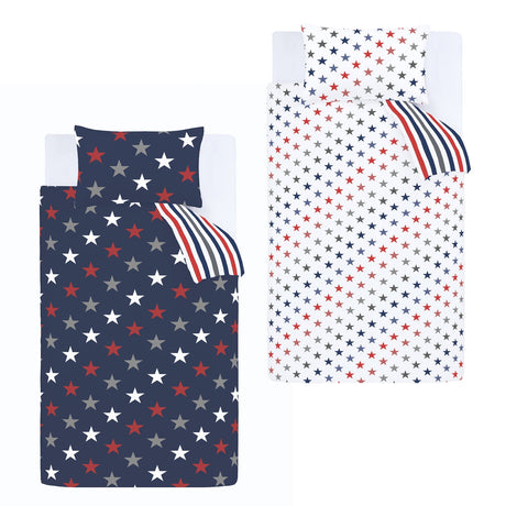 Catherine Lansfield Stripes & Stars Twin Pack Kids Duvet Cover Set - Stripes And Stars Duvet Set 2 Pack