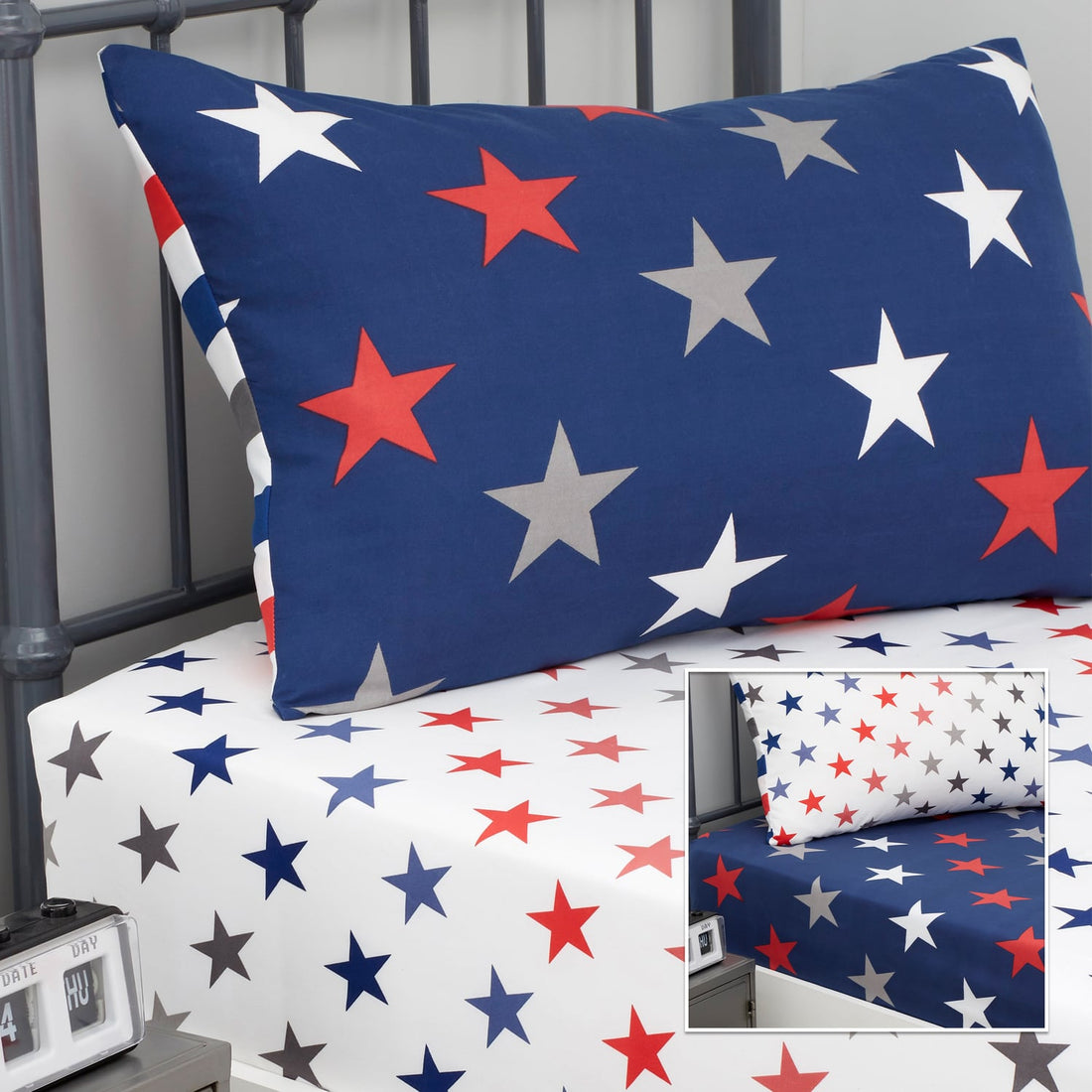 Catherine Lansfield Stripes & Stars Kids 25cm Deep Fitted Sheet Twin Pack Single