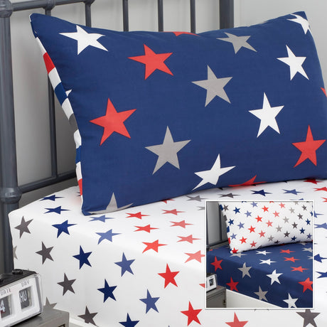 Catherine Lansfield Stripes & Stars Kids 25cm Deep Fitted Sheet Twin Pack Single