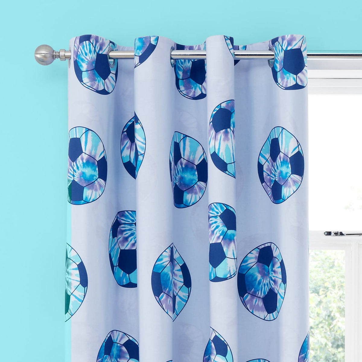 Catherine Lansfield Tie Dye Football Kids Eyelet Curtains Polycotton - Tie Dye Football Curtain