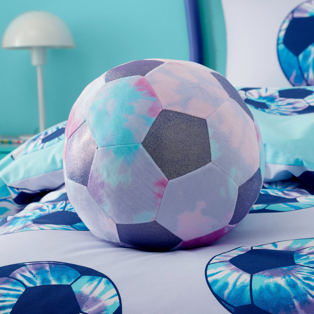 Catherine Lansfield Tie Dye Football 3D Filled Cushion - Tie Dye Football Shaped Cushion