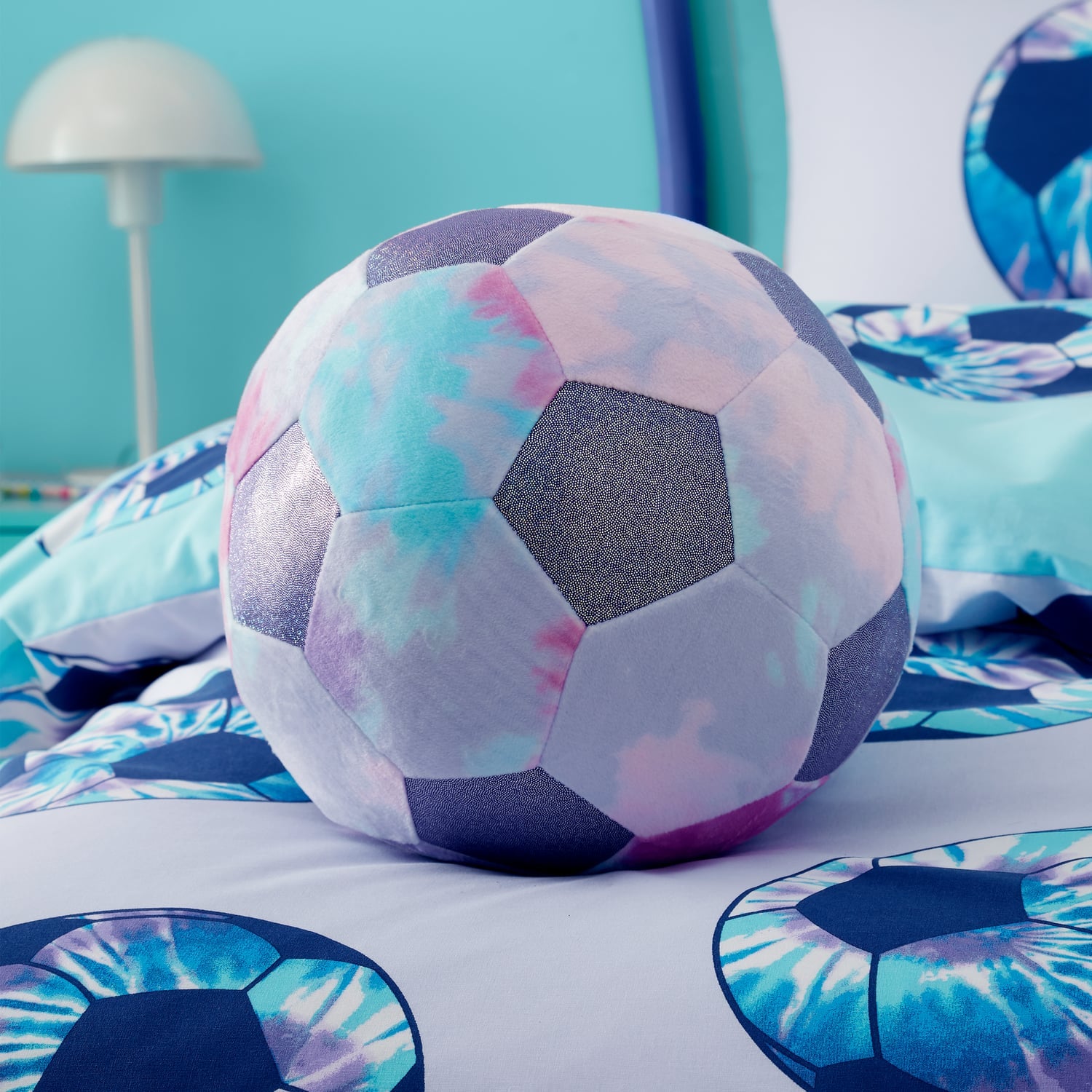 Catherine Lansfield Tie Dye Football 3D Filled Cushion - Tie Dye Football Shaped Cushion