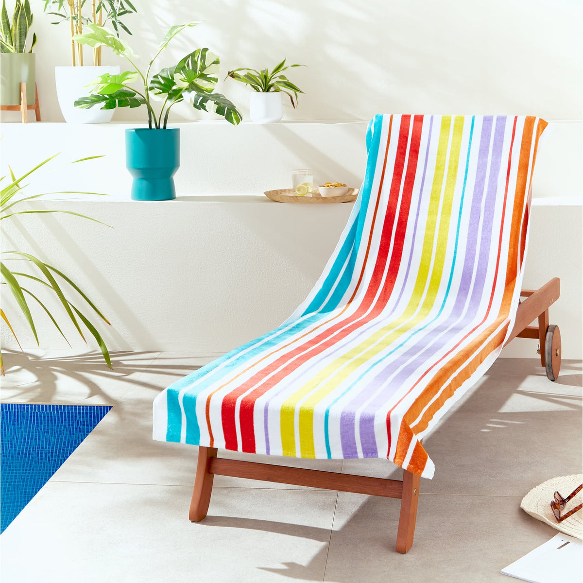 Catherine Lansfield Rainbow Stripe Sun Lounger Beach Towel