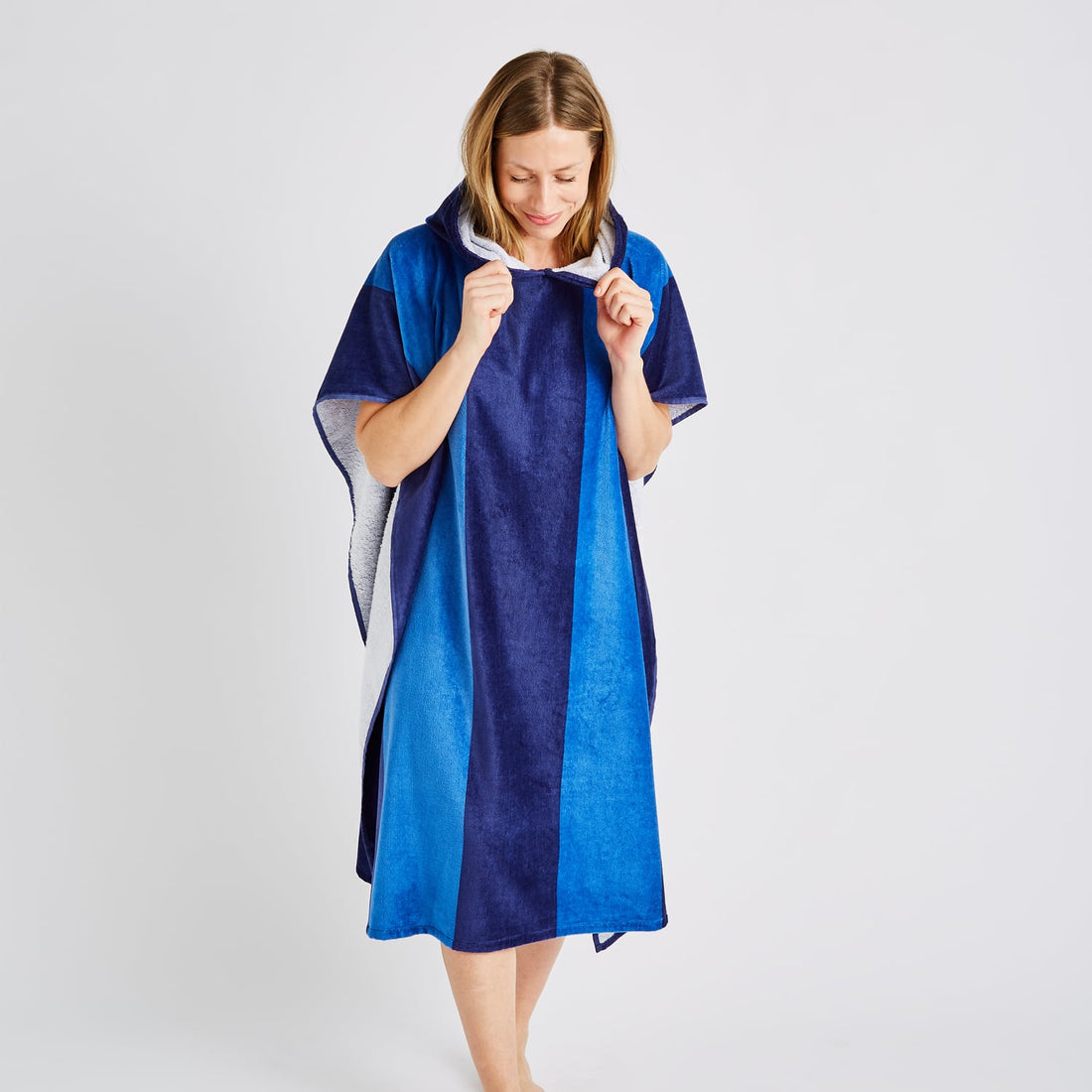 Catherine Lansfield Striped Hooded Towel Poncho 100% Cotton Beach Towel