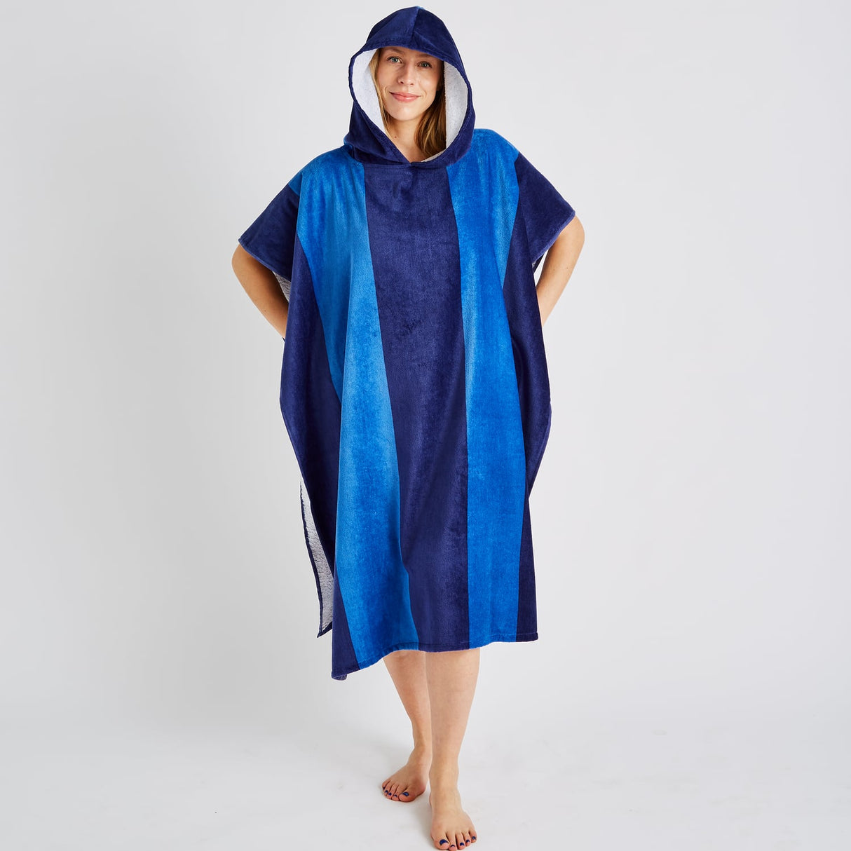 Catherine Lansfield Striped Hooded Towel Poncho Beach Towel - Stripe Hooded Poncho