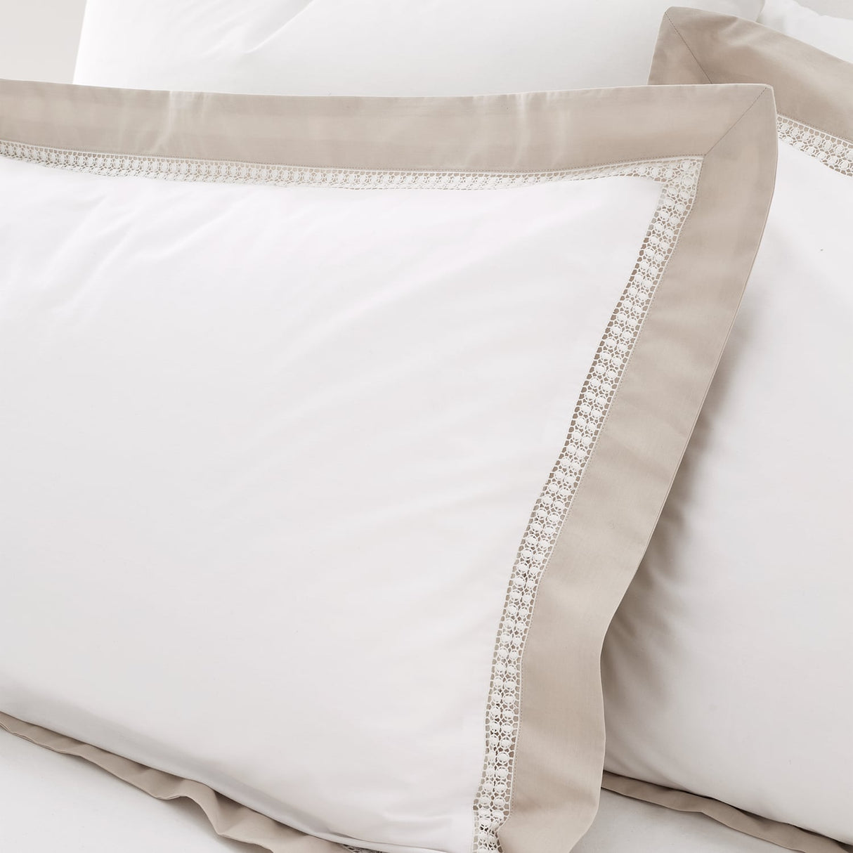 Bianca Oxford Lace Trim Cotton Duvet Cover Set - Natural - Oxford Lace