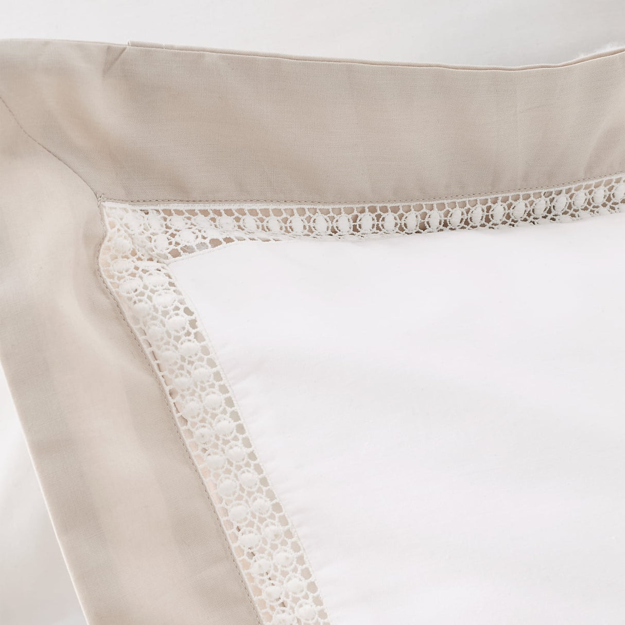 Bianca Oxford Lace Trim Cotton Duvet Cover Set - Natural - Oxford Lace