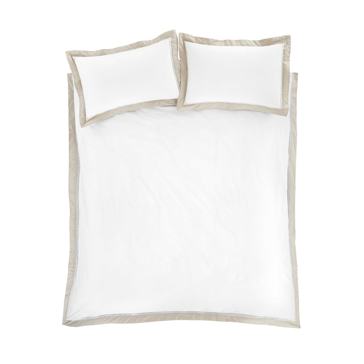 Bianca Oxford Lace Trim Cotton Duvet Cover Set - Natural - Oxford Lace