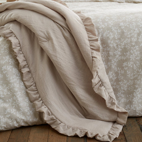 Bianca Soft Washed Frill Bedspread Beige 220cm x 230cm - Soft Washed Frill Bedspread Natural