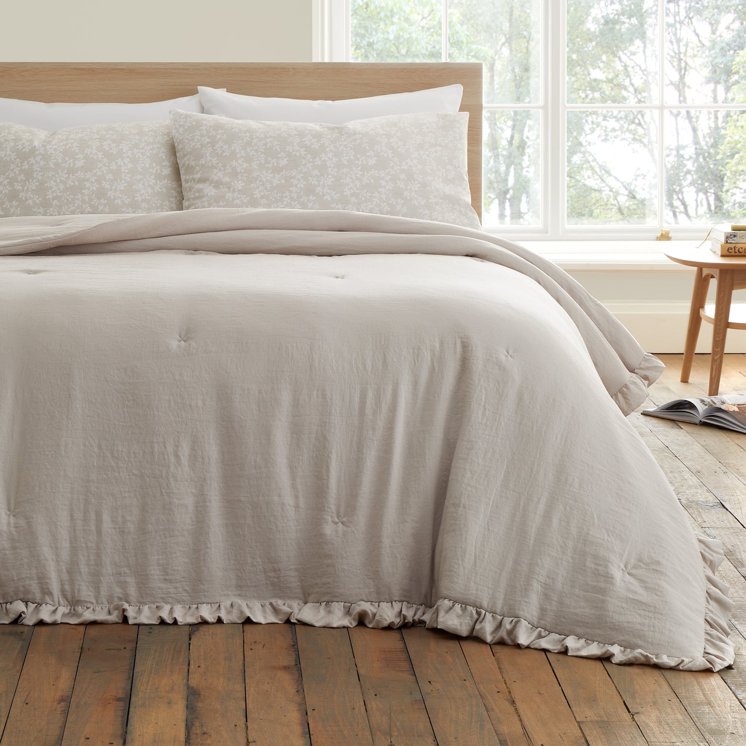 Bianca Soft Washed Frill Bedspread Beige 220cm x 230cm - Soft Washed Frill Bedspread Natural