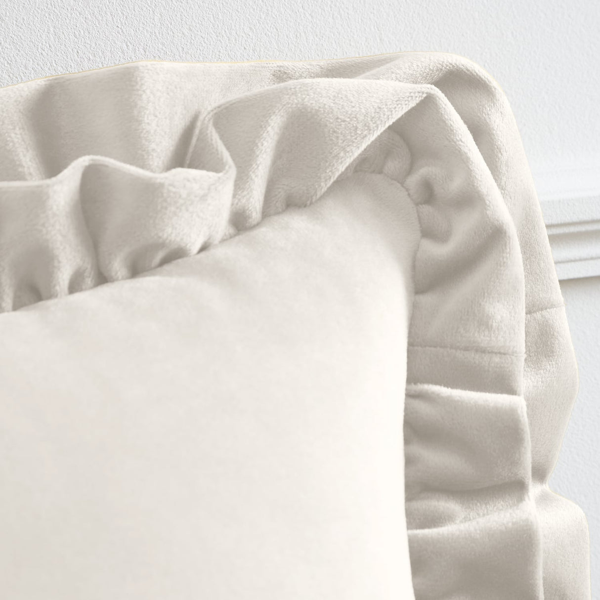 Catherine Lansfield So Soft Double Frill Filled Cushion 43cm x 43cm - Velvet Touch Double Frill Cushion Cream