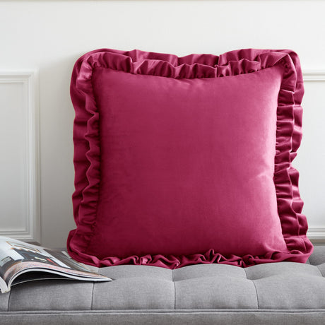 Catherine Lansfield So Soft Double Frill Filled Cushion 43cm x 43cm - Velvet Touch Double Frill Cushion Hot Pink