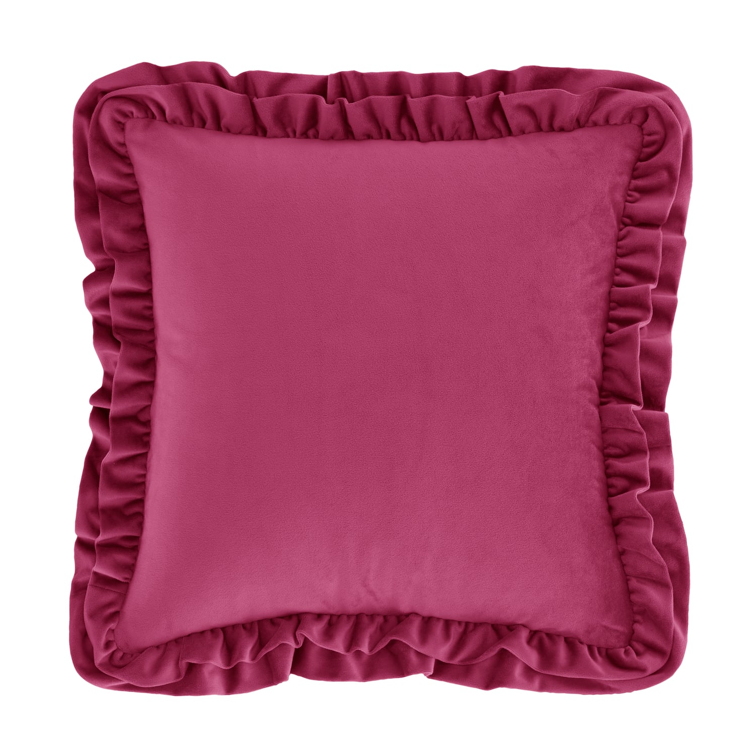 Catherine Lansfield So Soft Double Frill Filled Cushion 43cm x 43cm - Velvet Touch Double Frill Cushion Hot Pink