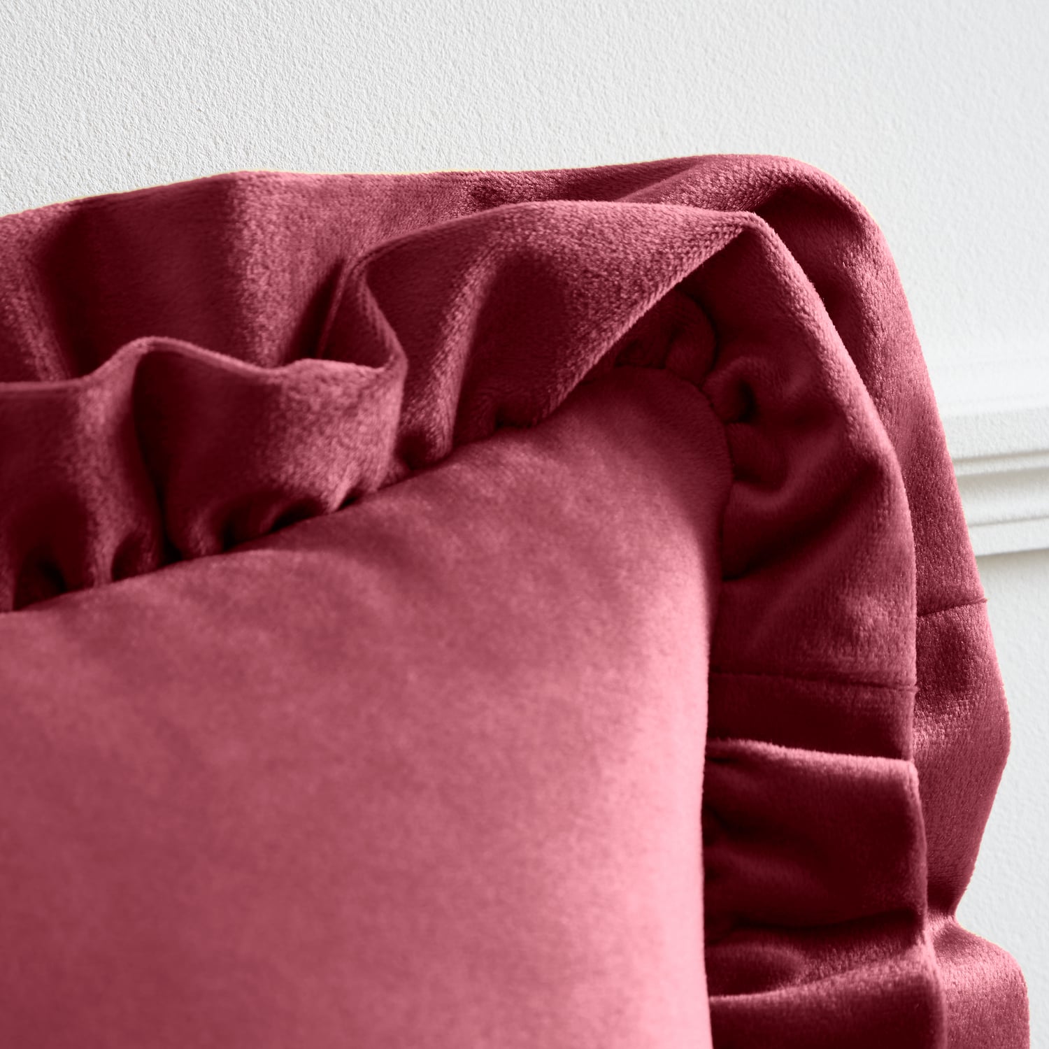 Catherine Lansfield So Soft Double Frill Filled Cushion 43cm x 43cm - Velvet Touch Double Frill Cushion Raspberry
