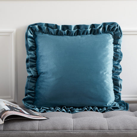 Catherine Lansfield So Soft Double Frill Filled Cushion 43cm x 43cm - Velvet Touch Double Frill Cushion Teal