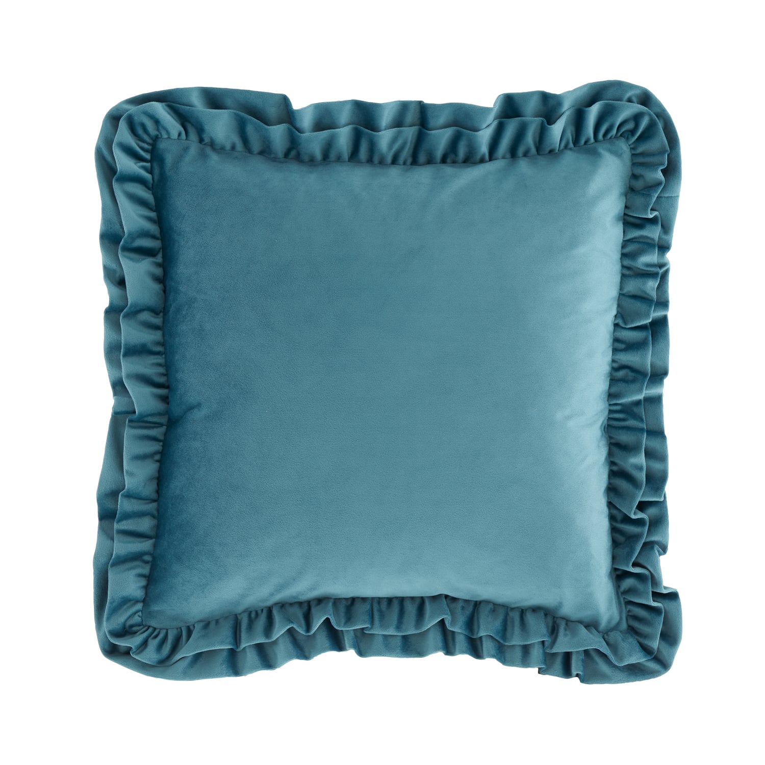 Catherine Lansfield So Soft Double Frill Filled Cushion 43cm x 43cm - Velvet Touch Double Frill Cushion Teal (1)