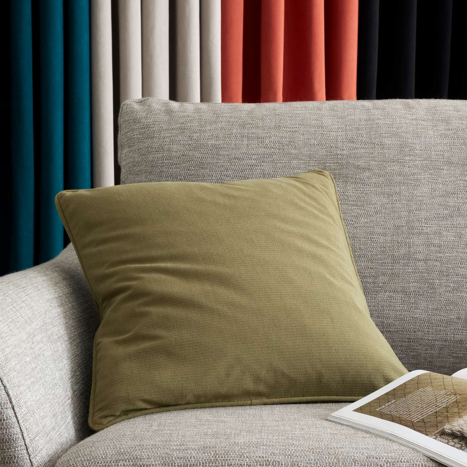 Catherine Lansfield Wilson Check Filled Cushion 45cm x 45cm - Green - Wilson Velvet Cushion Olive