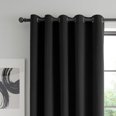 Catherine Lansfield Wilson Blackout Thermal Eyelet Curtains - Black