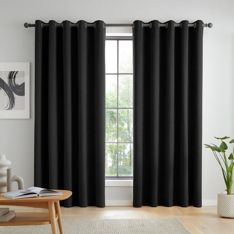 Catherine Lansfield Wilson Blackout Thermal Eyelet Curtains - Black - Wilson Blackout Curtains Black