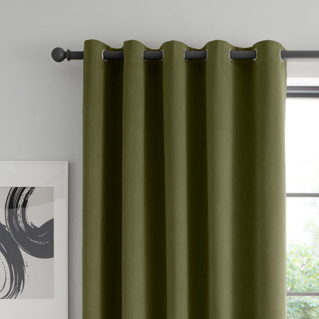 Catherine Lansfield Wilson Blackout Thermal Eyelet Curtains - Olive