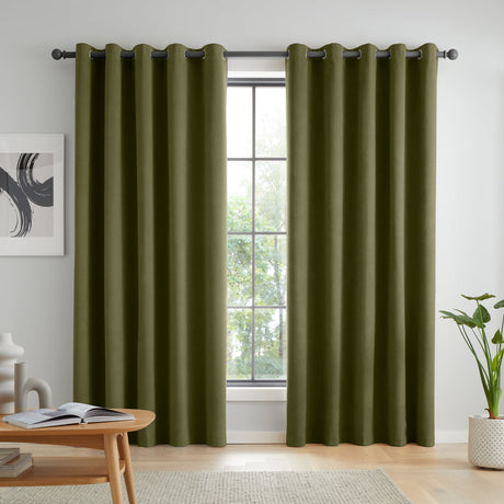 Catherine Lansfield Wilson Blackout Thermal Eyelet Curtains - Yellow - Wilson Blackout Curtains Olive