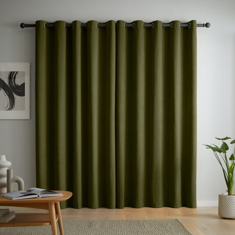 Catherine Lansfield Wilson Blackout Thermal Eyelet Curtains - Yellow - Wilson Blackout Curtains Olive