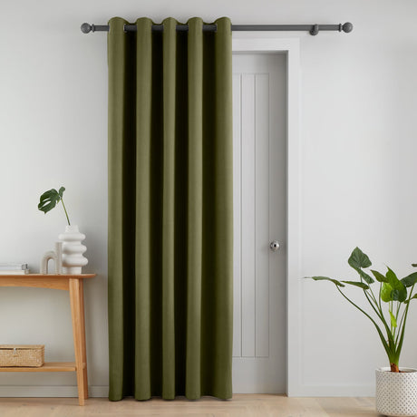 Catherine Lansfield Wilson Blackout Thermal Eyelet Curtains - Green - Wilson Blackout Door Panel Olive
