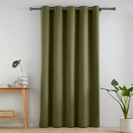 Catherine Lansfield Wilson Blackout Thermal Eyelet Curtains - Olive - Wilson Blackout Door Panel Olive