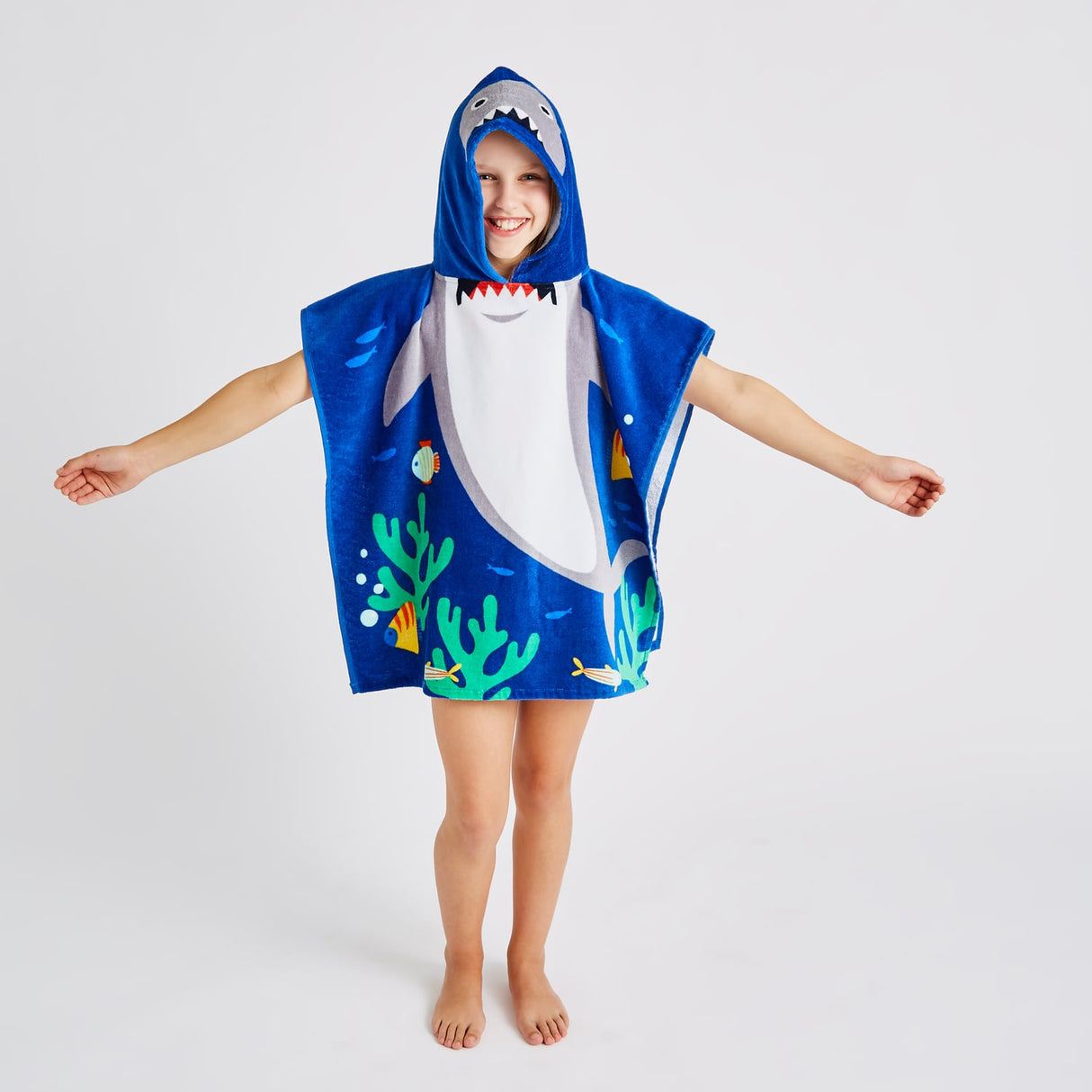 Catherine Lansfield Shark Kids Hooded Towel Poncho - Shark Hooded Poncho