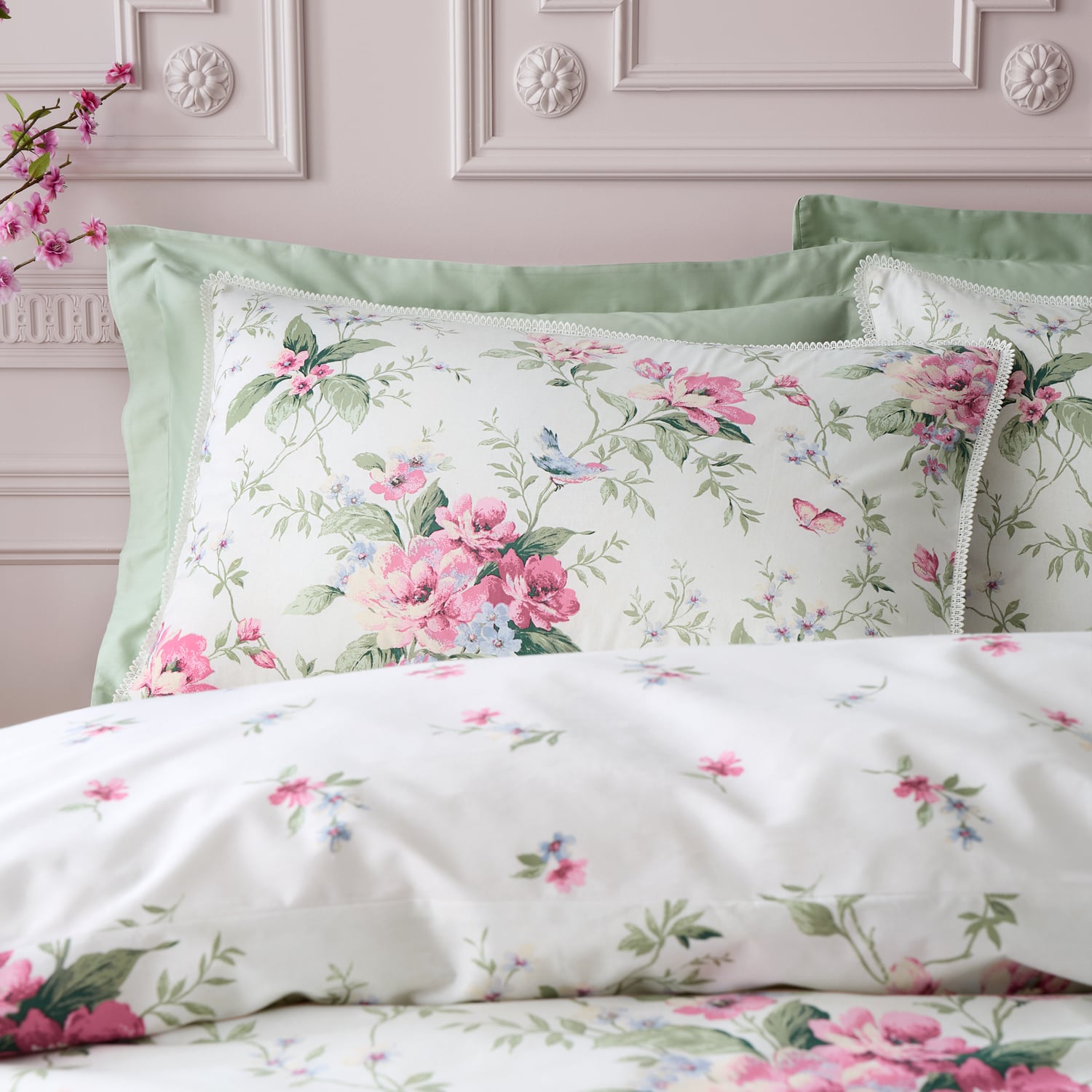 Catherine Lansfield Bridgerton Penelope Floral Duvet Cover Set - Cream - Penelope Floral Cream Duvet Set