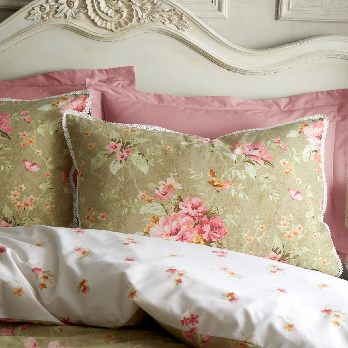 Catherine Lansfield Bridgerton Penelope Floral Duvet Cover Set - Cream - Penelope Floral Duvet Set