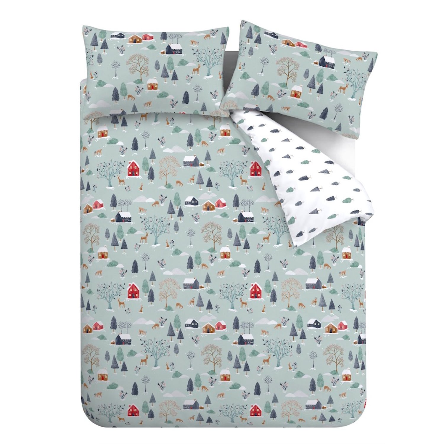 Bianca Winter Scene Reversible Brushed Cotton Duvet Cover Set - Blue - Brushed Winter Scene Duvet Set Blue