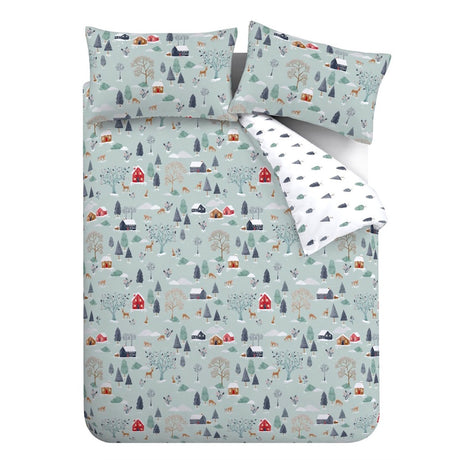 Bianca Winter Scene Reversible Brushed Cotton Duvet Cover Set - Blue - Brushed Winter Scene Duvet Set Blue