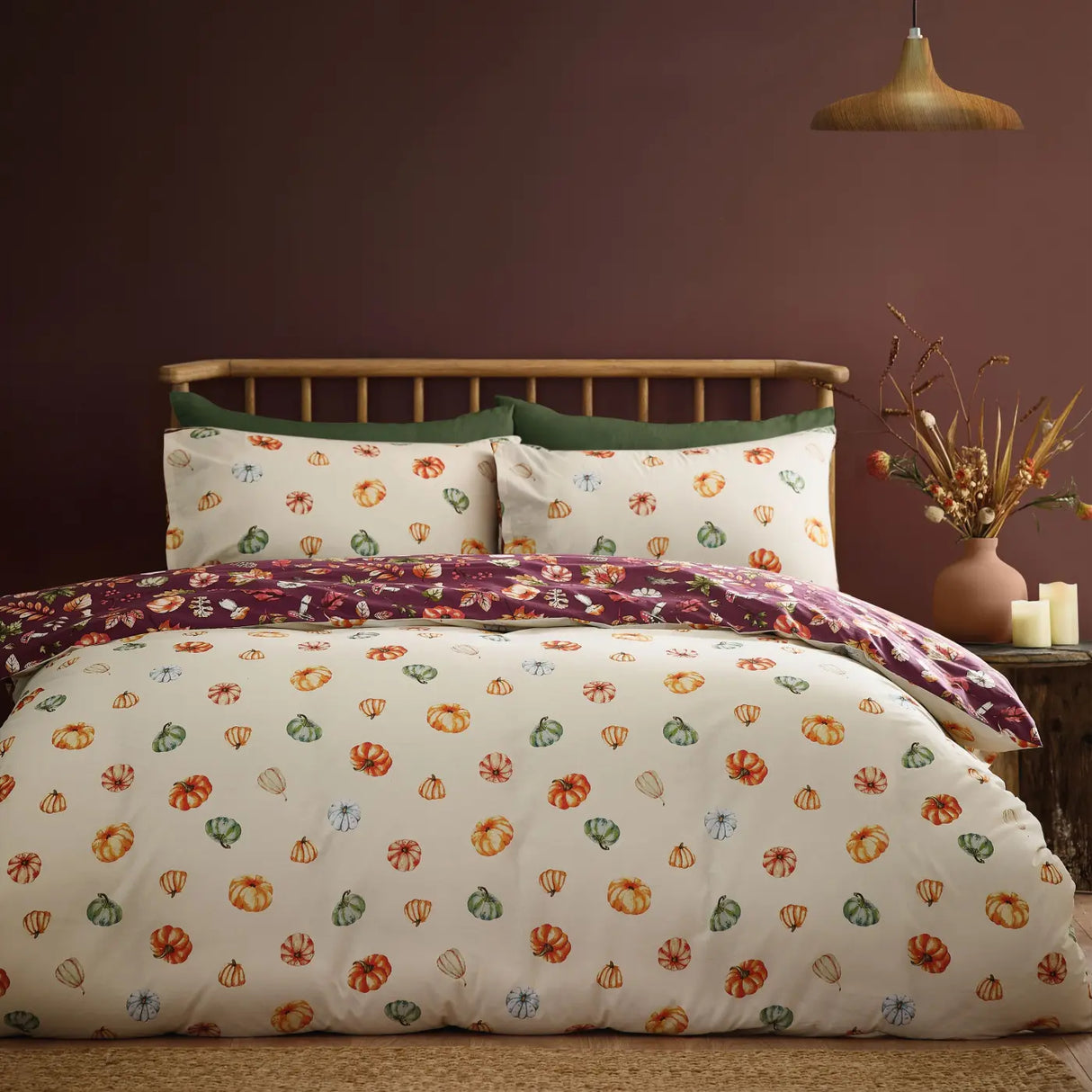 Catherine Lansfield Autumn Pumpkins Halloween Duvet Cover Set - Plum image 4