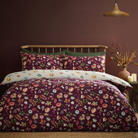 Catherine Lansfield Autumn Pumpkins Duvet Cover Set - Autumn Pumpkins Plum Duvet Set