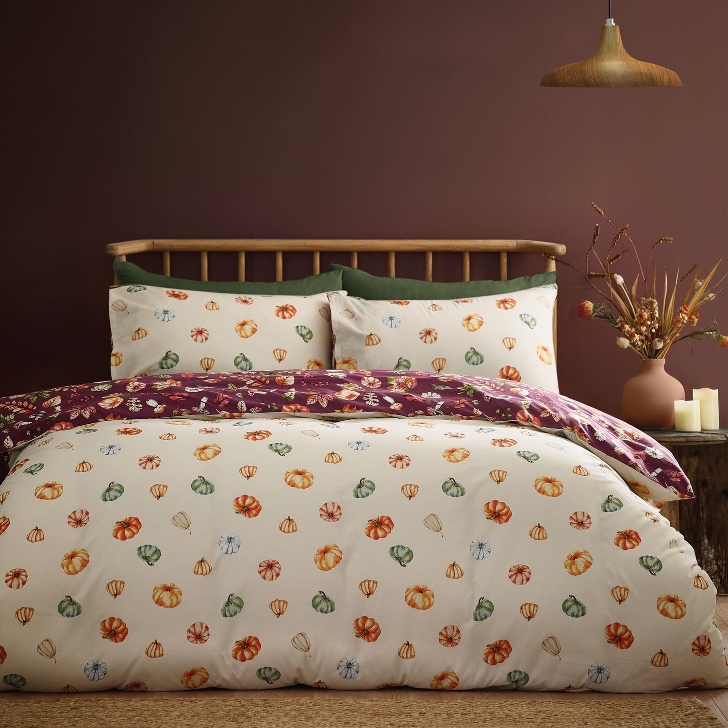 Catherine Lansfield Autumn Pumpkins Duvet Cover Set - Autumn Pumpkins Plum Duvet Set