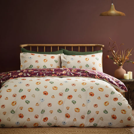 Catherine Lansfield Autumn Pumpkins Duvet Cover Set - Autumn Pumpkins Plum Duvet Set