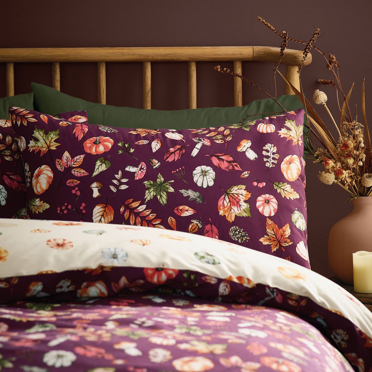 Catherine Lansfield Autumn Pumpkins Duvet Cover Set - Autumn Pumpkins Plum Duvet Set