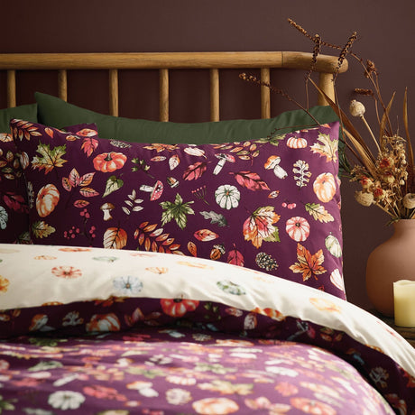 Catherine Lansfield Autumn Pumpkins Duvet Cover Set - Autumn Pumpkins Plum Duvet Set