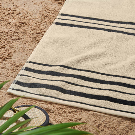 Catherine Lansfield Banded Stripe Beige Beach Towel Pair - Banded Stripe Beach Towel Pair