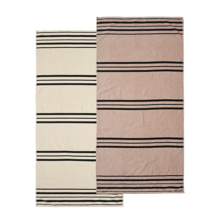 Catherine Lansfield Banded Stripe Beige Beach Towel Pair - Banded Stripe Beach Towel Pair