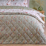 Catherine Lansfield Brushed Grasmere Floral Bedspread - Green - Brushed Grasmere Floral Bedspread