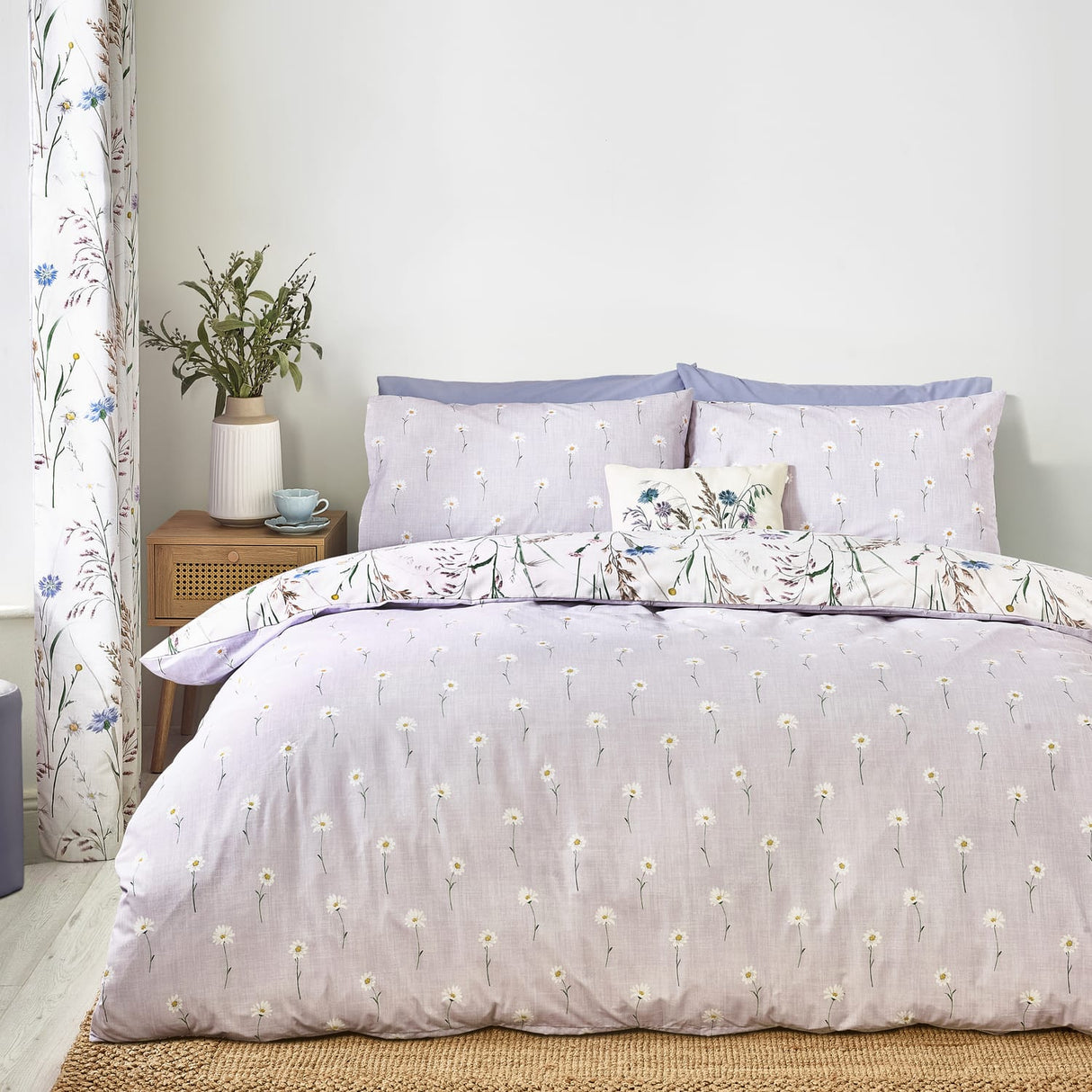 Catherine Lansfield Brushed Grasmere Floral Duvet Cover Set - Green - Grasmere Floral Duvet Set