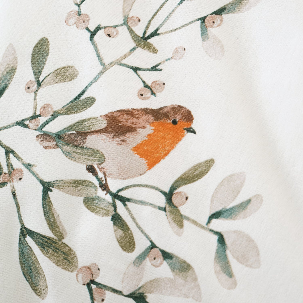 Catherine Lansfield Mistletoe Robins Brushed Cotton Flannelette Duvet Cover Set - Brushed Mistletoe Robin Duvet Set