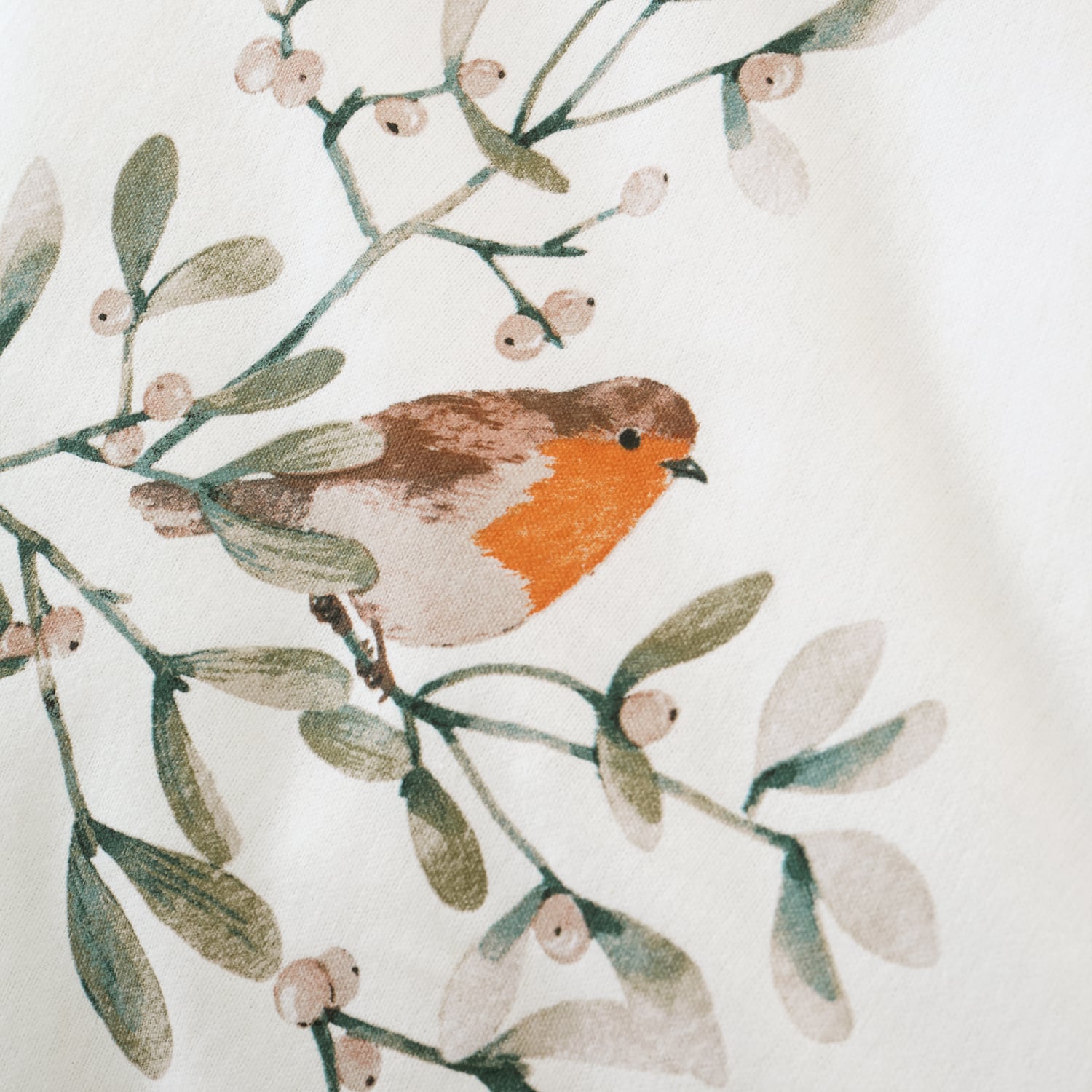 Catherine Lansfield Mistletoe Robins Brushed Cotton Flannelette Duvet Cover Set - Brushed Mistletoe Robin Duvet Set
