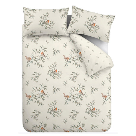 Catherine Lansfield Mistletoe Robins Brushed Cotton Flannelette Duvet Cover Set - Brushed Mistletoe Robin Duvet Set