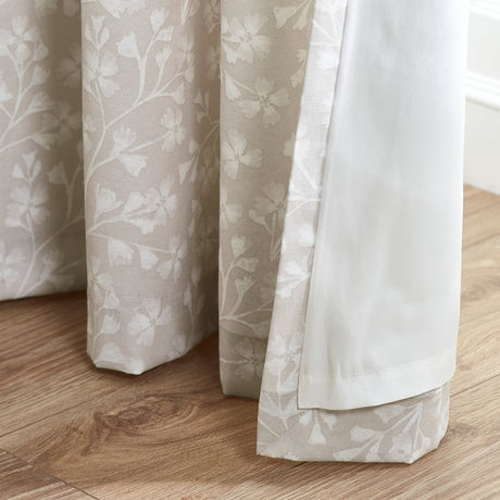 Catherine Lansfield Brooke Floral Lined Eyelet Curtains - Natural Polycotton - Brooke Floral Curtains Natural